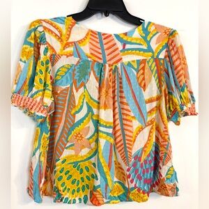 Christian Siriano Women's Crop Top Sz Large Boho Floral Smocked Tropical